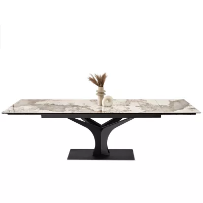 Stylový rozkládací jídelní stůl GAETAN - bílý mramor / černý