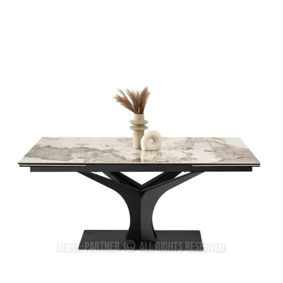 Stylový rozkládací jídelní stůl GAETAN - bílý mramor / černý