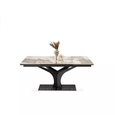 Stylový rozkládací jídelní stůl GAETAN - bílý mramor / černý