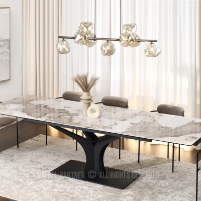 Stylový rozkládací jídelní stůl GAETAN - bílý mramor / černý