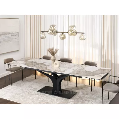 Stylový rozkládací jídelní stůl GAETAN - bílý mramor / černý