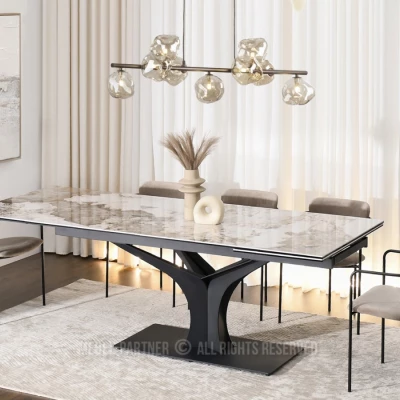 Stylový rozkládací jídelní stůl GAETAN - bílý mramor / černý