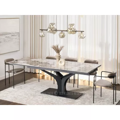 Stylový rozkládací jídelní stůl GAETAN - bílý mramor / černý