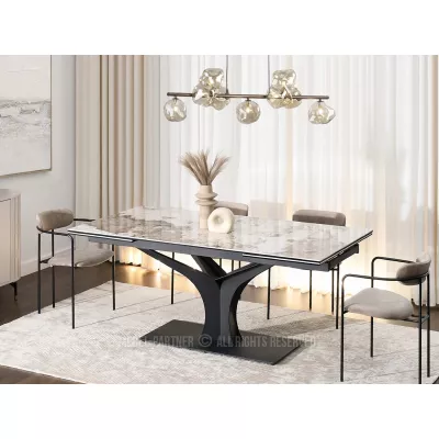 Stylový rozkládací jídelní stůl GAETAN - bílý mramor / černý