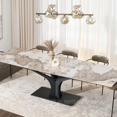 Stylový rozkládací jídelní stůl GAETAN - bílý mramor / černý