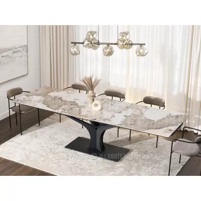 Stylový rozkládací jídelní stůl GAETAN - bílý mramor / černý