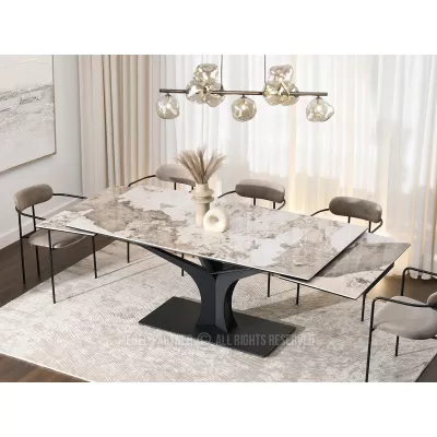 Stylový rozkládací jídelní stůl GAETAN - bílý mramor / černý