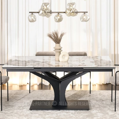 Stylový rozkládací jídelní stůl GAETAN - bílý mramor / černý