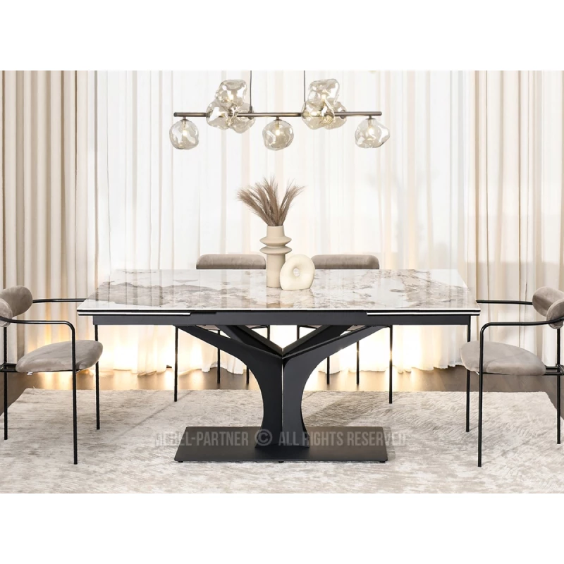 Stylový rozkládací jídelní stůl GAETAN - bílý mramor / černý
