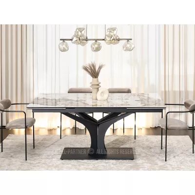 Stylový rozkládací jídelní stůl GAETAN - bílý mramor / černý
