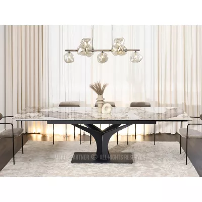 Stylový rozkládací jídelní stůl GAETAN - bílý mramor / černý