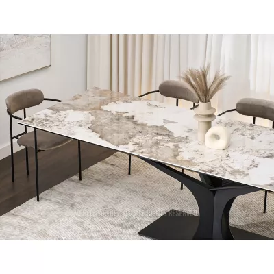 Stylový rozkládací jídelní stůl GAETAN - bílý mramor / černý