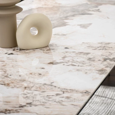 Stylový rozkládací jídelní stůl GAETAN - bílý mramor / černý