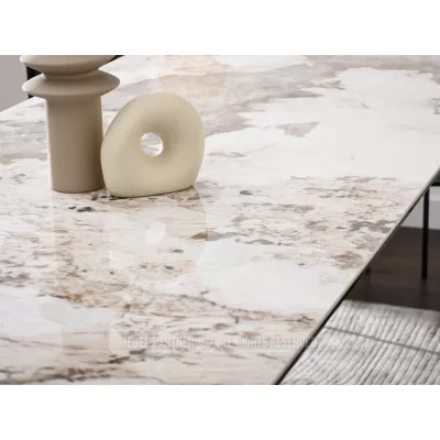 Stylový rozkládací jídelní stůl GAETAN - bílý mramor / černý