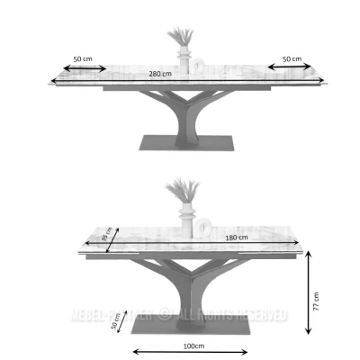 Stylový rozkládací jídelní stůl GAETAN - bílý mramor / černý