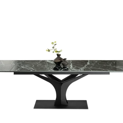 Stylový rozkládací jídelní stůl GAETAN - zelený mramor / černý