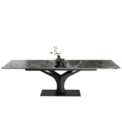 Stylový rozkládací jídelní stůl GAETAN - zelený mramor / černý