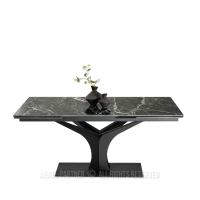 Stylový rozkládací jídelní stůl GAETAN - zelený mramor / černý