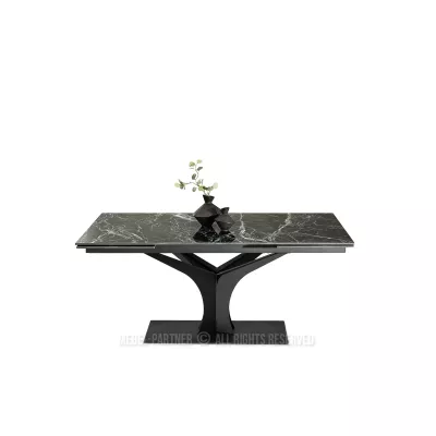 Stylový rozkládací jídelní stůl GAETAN - zelený mramor / černý