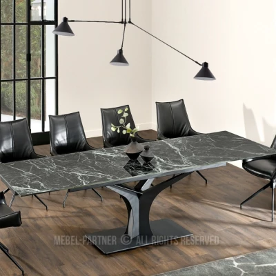 Stylový rozkládací jídelní stůl GAETAN - zelený mramor / černý