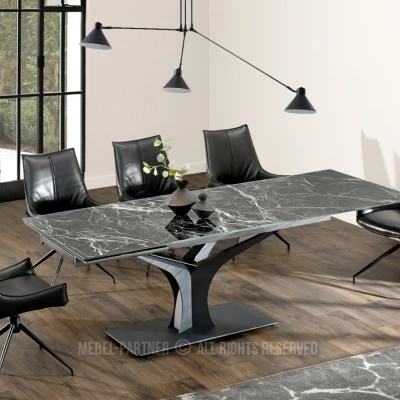 Stylový rozkládací jídelní stůl GAETAN - zelený mramor / černý