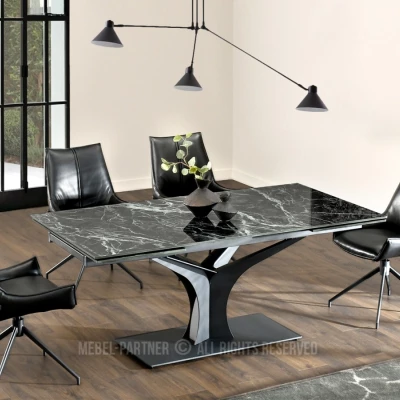 Stylový rozkládací jídelní stůl GAETAN - zelený mramor / černý
