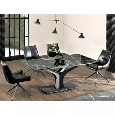 Stylový rozkládací jídelní stůl GAETAN - zelený mramor / černý