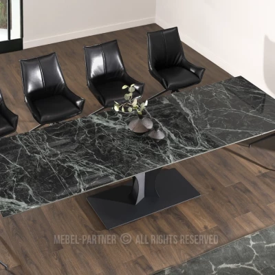 Stylový rozkládací jídelní stůl GAETAN - zelený mramor / černý