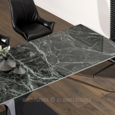 Stylový rozkládací jídelní stůl GAETAN - zelený mramor / černý