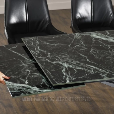 Stylový rozkládací jídelní stůl GAETAN - zelený mramor / černý