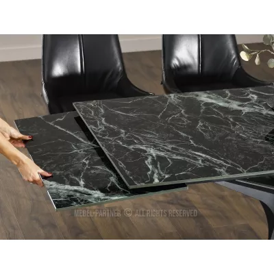 Stylový rozkládací jídelní stůl GAETAN - zelený mramor / černý