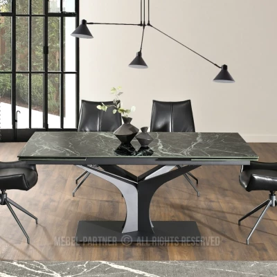 Stylový rozkládací jídelní stůl GAETAN - zelený mramor / černý