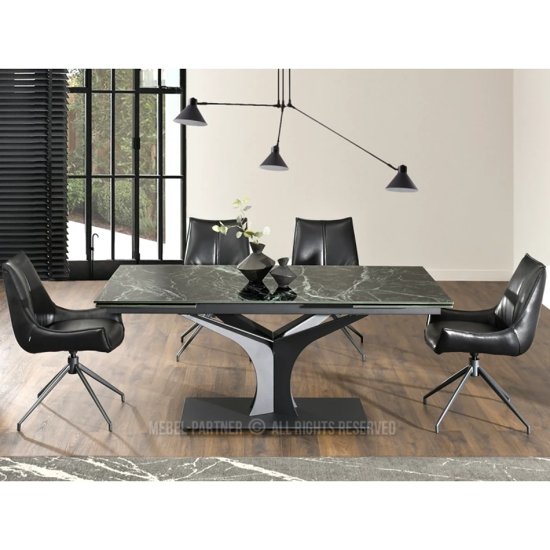 Stylový rozkládací jídelní stůl GAETAN - zelený mramor / černý