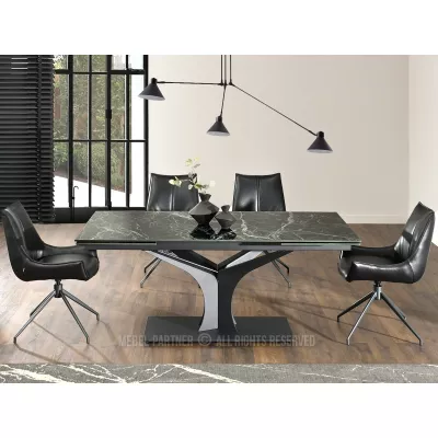 Stylový rozkládací jídelní stůl GAETAN - zelený mramor / černý