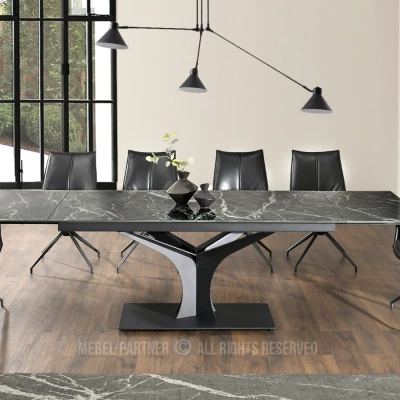 Stylový rozkládací jídelní stůl GAETAN - zelený mramor / černý