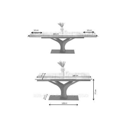 Stylový rozkládací jídelní stůl GAETAN - zelený mramor / černý