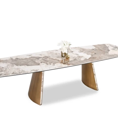 Rozkládací jídelní stůl GARRIS - bílý mramor / hnědý