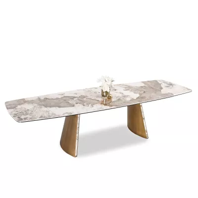 Rozkládací jídelní stůl GARRIS - bílý mramor / hnědý