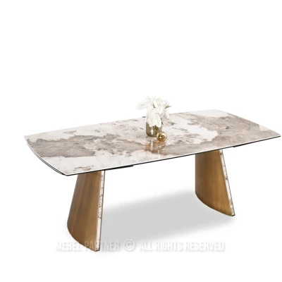 Rozkládací jídelní stůl GARRIS - bílý mramor / hnědý