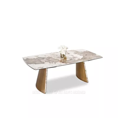 Rozkládací jídelní stůl GARRIS - bílý mramor / hnědý