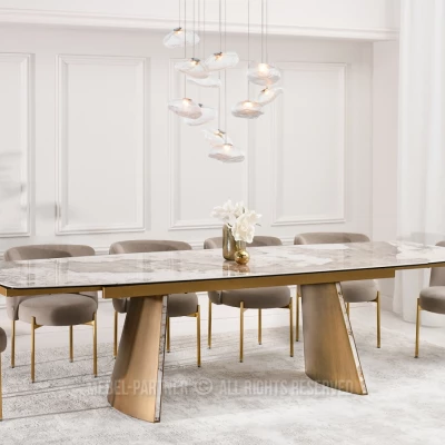 Rozkládací jídelní stůl GARRIS - bílý mramor / hnědý
