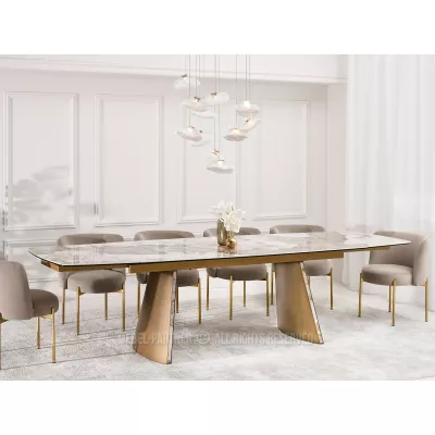 Rozkládací jídelní stůl GARRIS - bílý mramor / hnědý