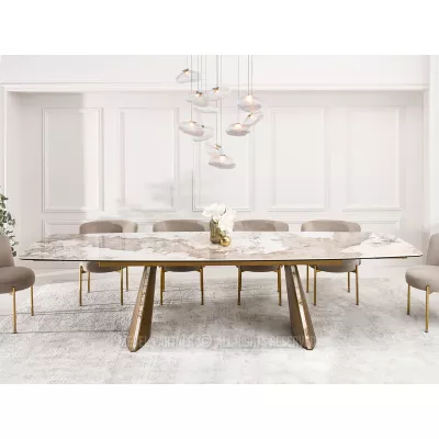 Rozkládací jídelní stůl GARRIS - bílý mramor / hnědý