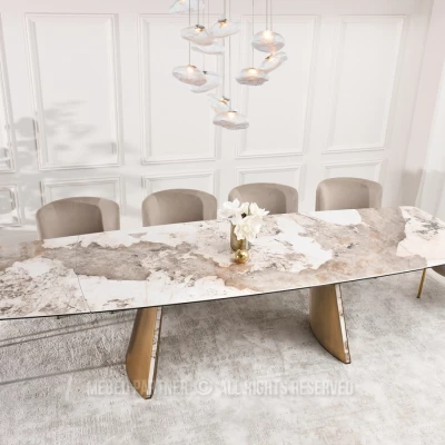 Rozkládací jídelní stůl GARRIS - bílý mramor / hnědý