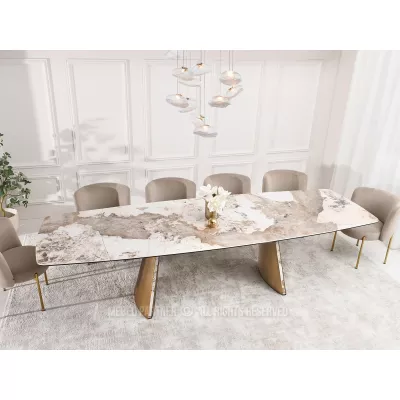 Rozkládací jídelní stůl GARRIS - bílý mramor / hnědý