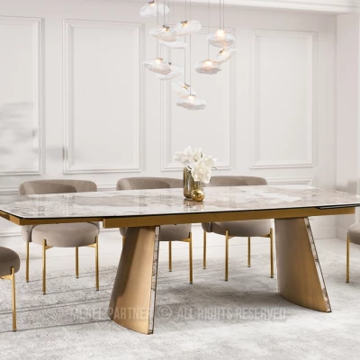 Rozkládací jídelní stůl GARRIS - bílý mramor / hnědý