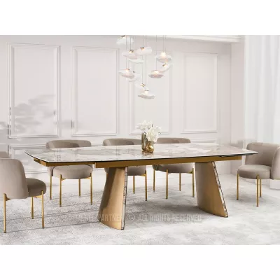 Rozkládací jídelní stůl GARRIS - bílý mramor / hnědý