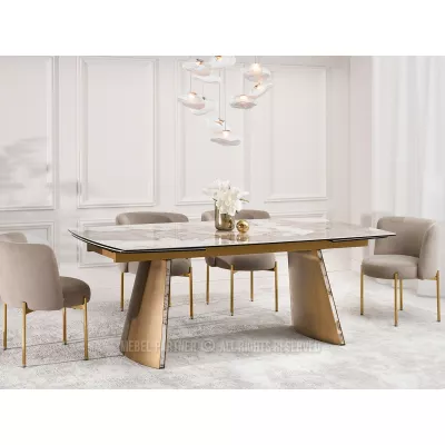 Rozkládací jídelní stůl GARRIS - bílý mramor / hnědý