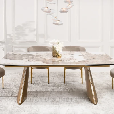 Rozkládací jídelní stůl GARRIS - bílý mramor / hnědý