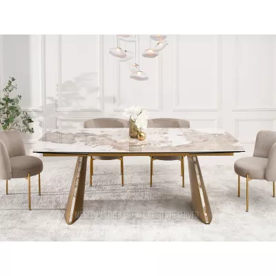 Rozkládací jídelní stůl GARRIS - bílý mramor / hnědý